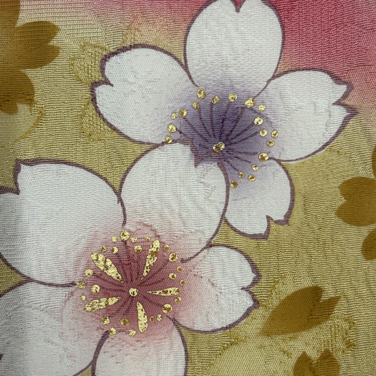 【庫存清倉】振袖禮服 身長166.5cm 袖長67.5cm L 雙層 櫻花花瓣 金絲 金銀彩 紅 純蠶絲 名品級