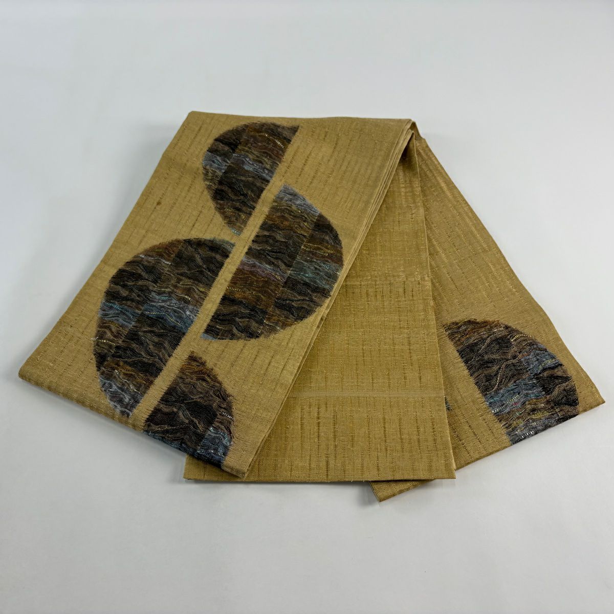 【庫存清倉】 袋帶 優品級 幾何圖案 金銀線 金金箔 黃土色 大鼓圖案 純蠶絲