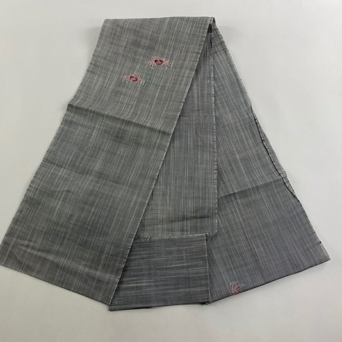 【清倉特賣】 名古屋帶 名品級 夏帶 松樹葉仕立 八寸名古屋帶 蟹 灰色 純蠶絲
