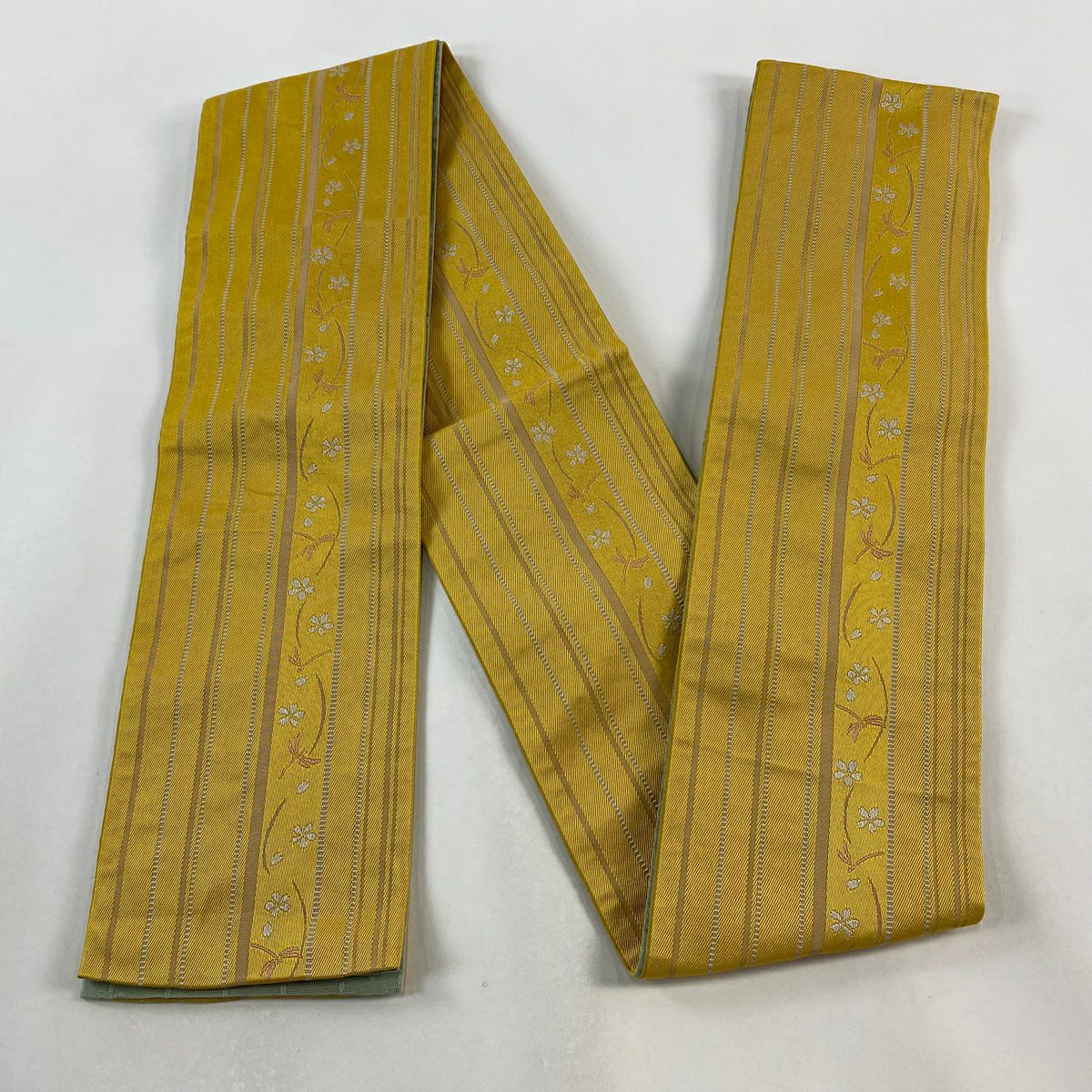【庫存清倉】 半幅帶 美品 優品級 螳螂 櫻花 黃色 化纖