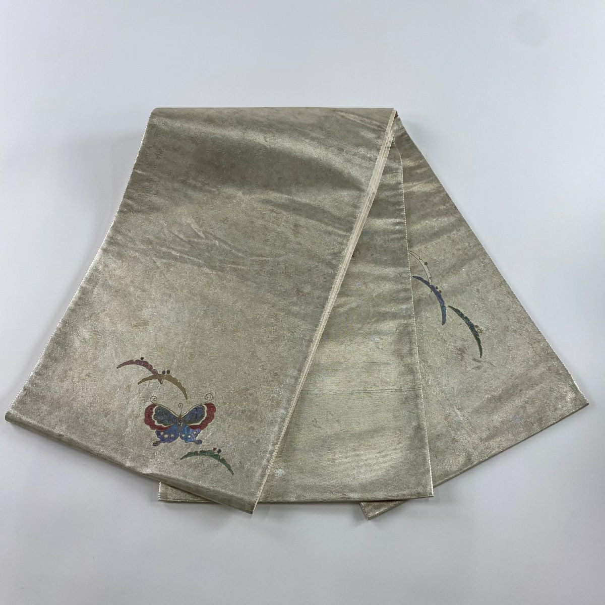【庫存清倉】 袋帶 優品級 附落款 蝴蝶 露芝 金金箔 金銀彩 金色 大鼓圖案 純蠶絲