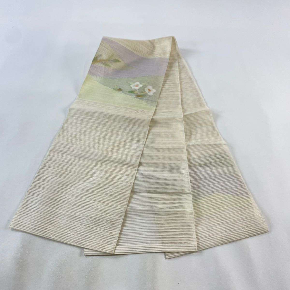 【清倉特賣】 名古屋帶 優品級 夏帶 絽 八寸名古屋帶 草花紋紋 金銀彩 淺綠 純蠶絲
