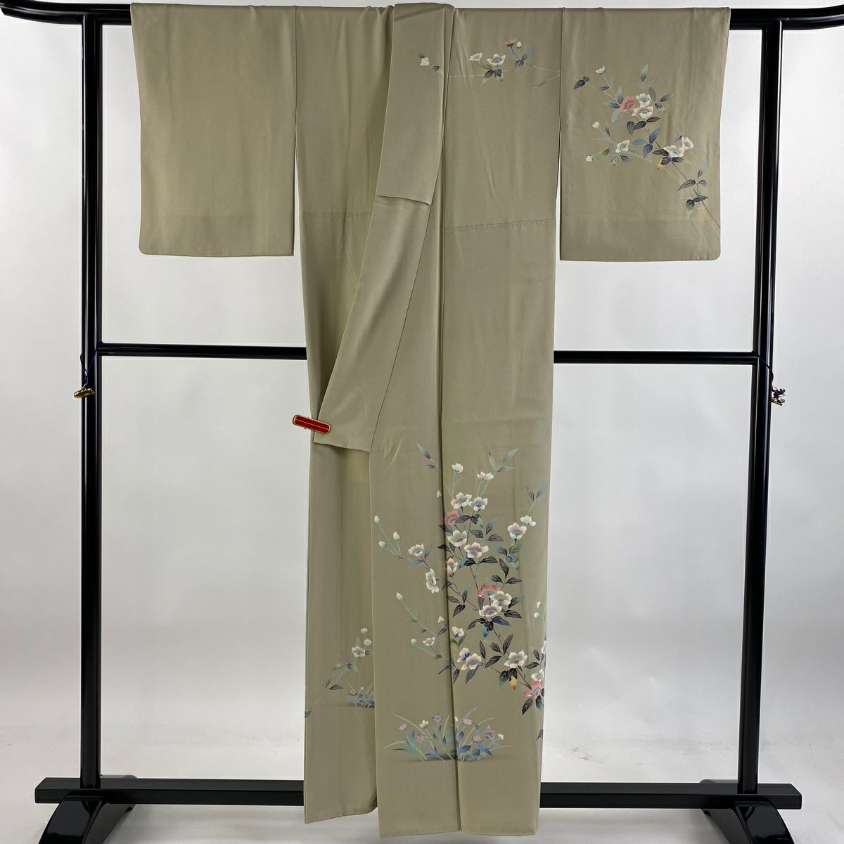 【庫存清倉】訪問服 身長156cm 袖長61.5cm S 雙層 和泉衛知 作品落款 枝花 草花紋紋 漸層 米色 純蠶絲 美品 逸品級