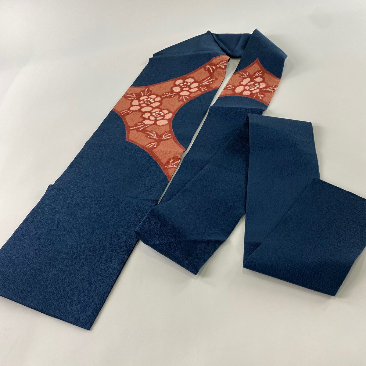 【庫存清倉】 名古屋帶 優品級 草花紋紋 絞染 深藍 純蠶絲