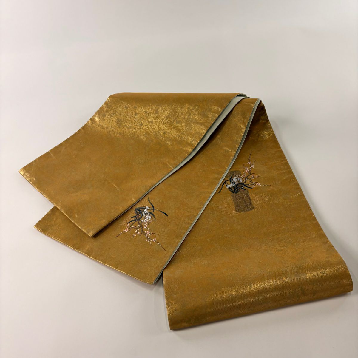 【庫存清倉】 袋帶 美品 優品級 草花紋 金絲 金金箔 金色 大鼓圖案 純蠶絲