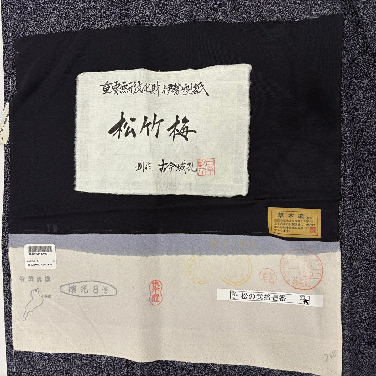 【庫存清倉】 江戶小紋 身長155cm 袖長62.5cm S 雙層 古今城孔 有落款 松樹竹子梅花 黑灰 純蠶絲 名品級 一個紋