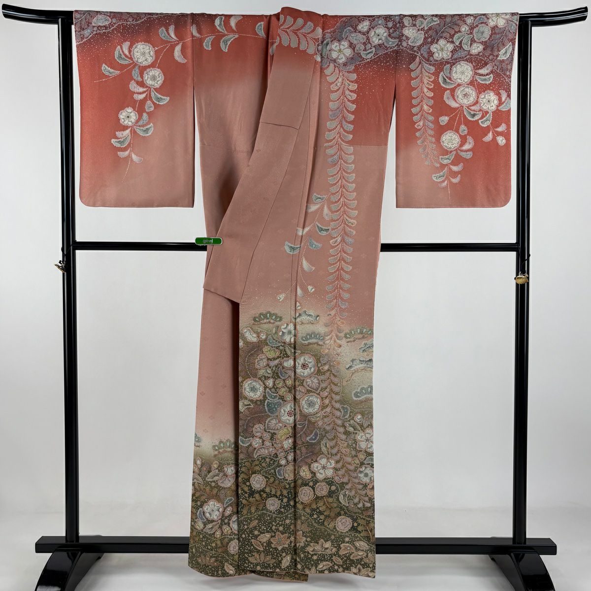 訪問服 身長158.5cm 袖長64cm M 雙層 吉乃一廉 落款あり 辻花染 銀通し 漸層 粉米色 純蠶絲 美品 逸品級