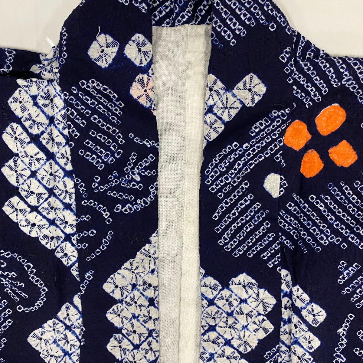 浴衣 身長154.5cm 袖長62.5cm S 絞染浴衣 梅花 幾何學 深藍 棉 美品 名品級