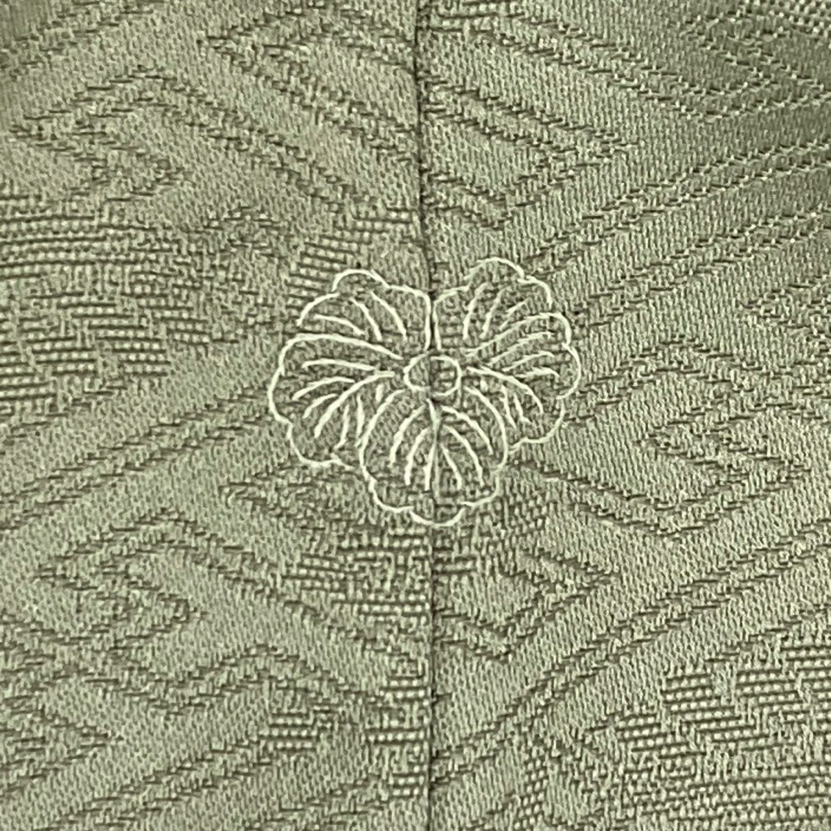 付下 身長172.5cm 袖長67cm M 雙層 鳥 草花紋 金絲 金銀彩 灰綠 純蠶絲 秀品級 一個紋