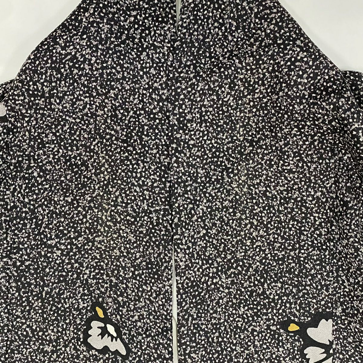 小紋 身長155.5cm 袖長62.5cm S 雙層 花 幾何學 墨 金彩裝飾 純蠶絲 美品 秀品級
