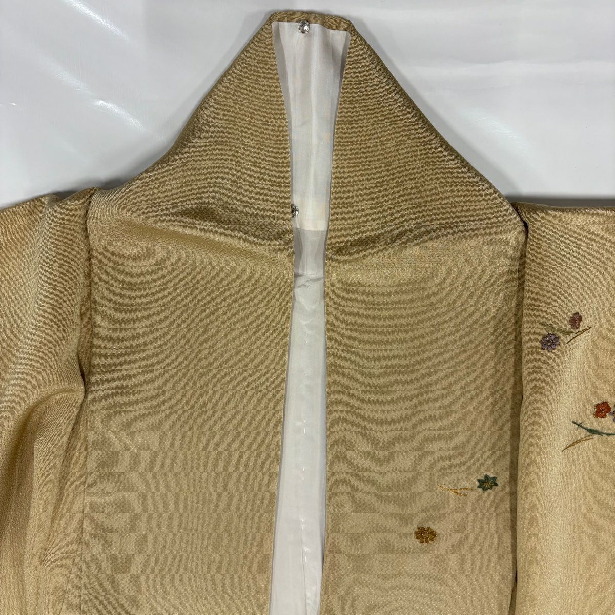 付下 身長156.5cm 袖長63cm S 雙層 吹寄寶盡 刺繡 金線 米色 純蠶絲 優品級