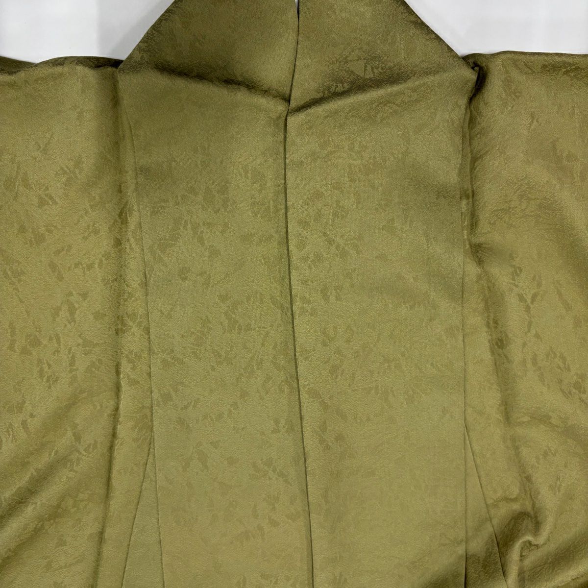 付下 身長160.5cm 袖長67cm M 雙層 樹木 輪廓 染分 淡化 茶綠 純蠶絲 優品級