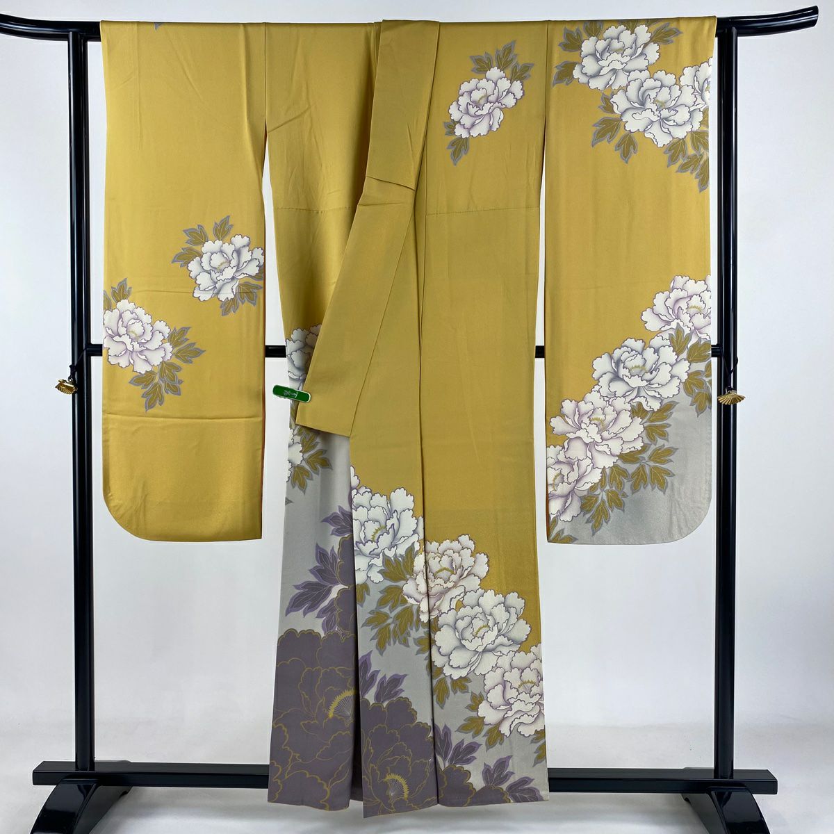 振袖禮服 身長155cm 袖長64cm M 雙層 牡丹 金通 金絲 山吹 純蠶絲 逸品級