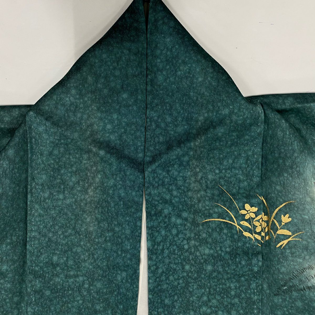 訪問服 身長151cm 袖長64cm M 雙層 草花紋紋 流水 金銀彩 漸層 綠 純蠶絲 秀品級