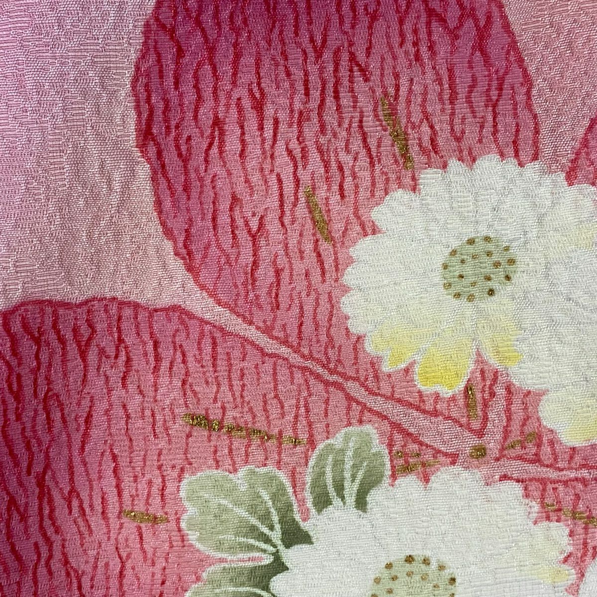 振袖禮服 身長165.5cm 袖長65.5cm M 雙層 櫻花 菊花花 金銀彩 漸層 粉紅 純蠶絲 名品級