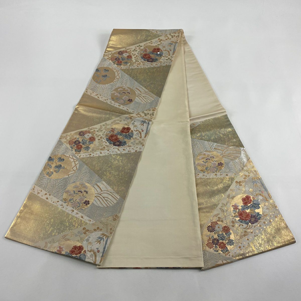【美品】 袋帶 秀品級 琳派裂取文 金絲 金金箔 金 六通 純蠶絲