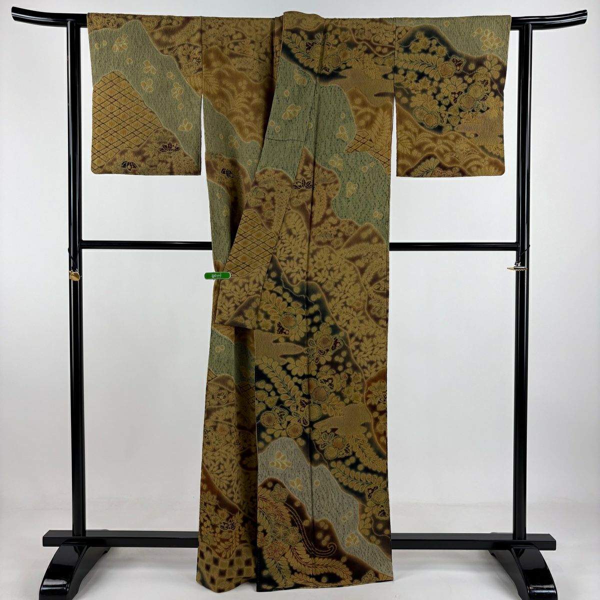 訪問服 身長161cm 袖長63cm S 雙層 落款あり 辻花染 霞 絞染 漸層 黃土 純蠶絲 逸品級