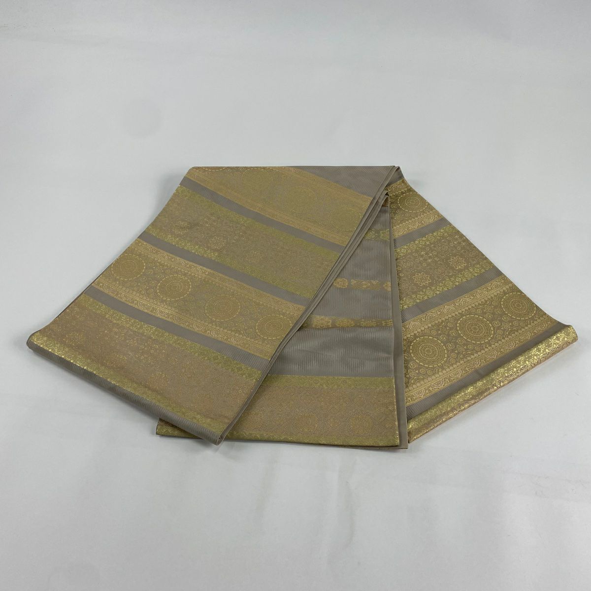 袋帶 秀品級 天平錦間道 金金箔 灰茶 お太鼓圖案 純蠶絲