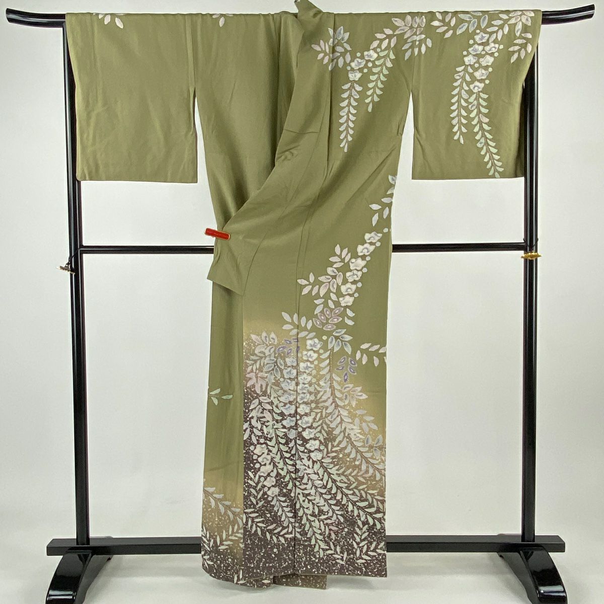 訪問服 身長160cm 袖長67cm M 雙層 落款有 辻花染圖案 漸層 絞染 灰綠 純蠶絲 逸品級