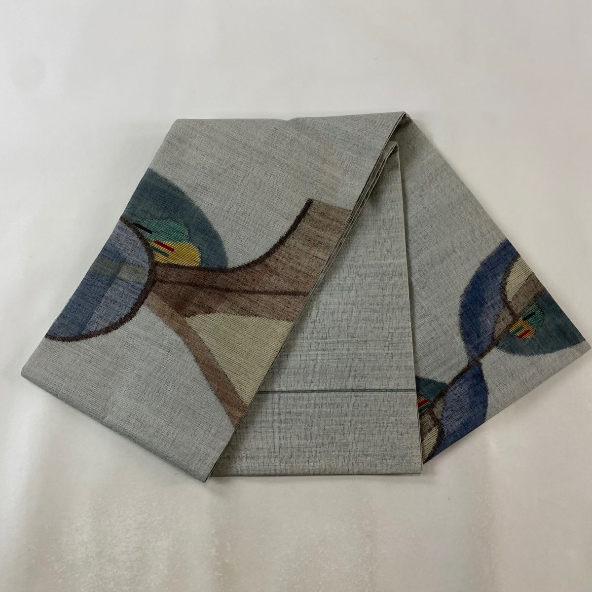 袋帶 秀品級 幾何圖案 銀線 金金箔 灰 深藍色 細帶圖案 純蠶絲