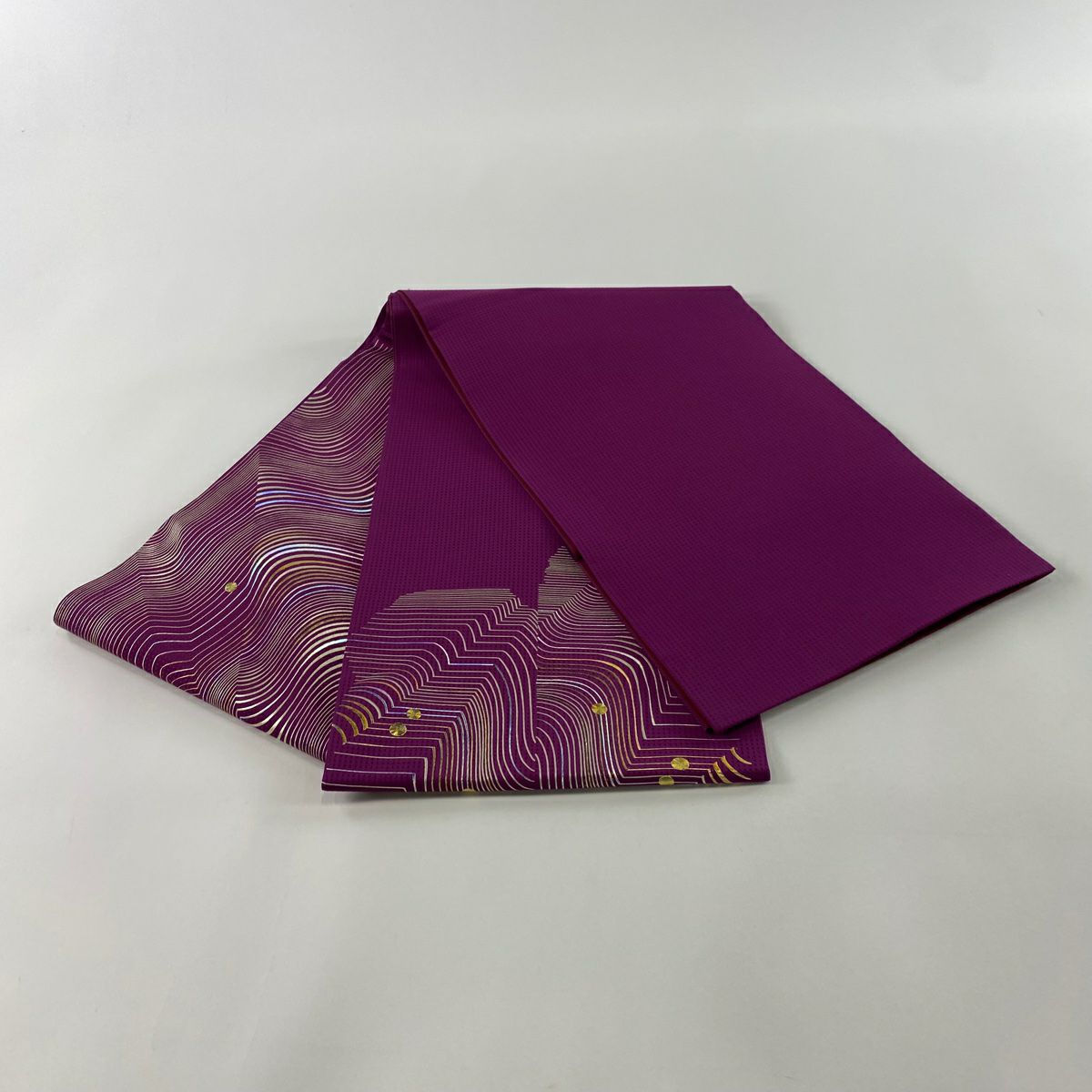 【庫存清倉】 【美品】 袋帶 名品級 有落款 幾何圖案 螺鈿 金銀彩 紫色 大鼓圖案 純蠶絲
