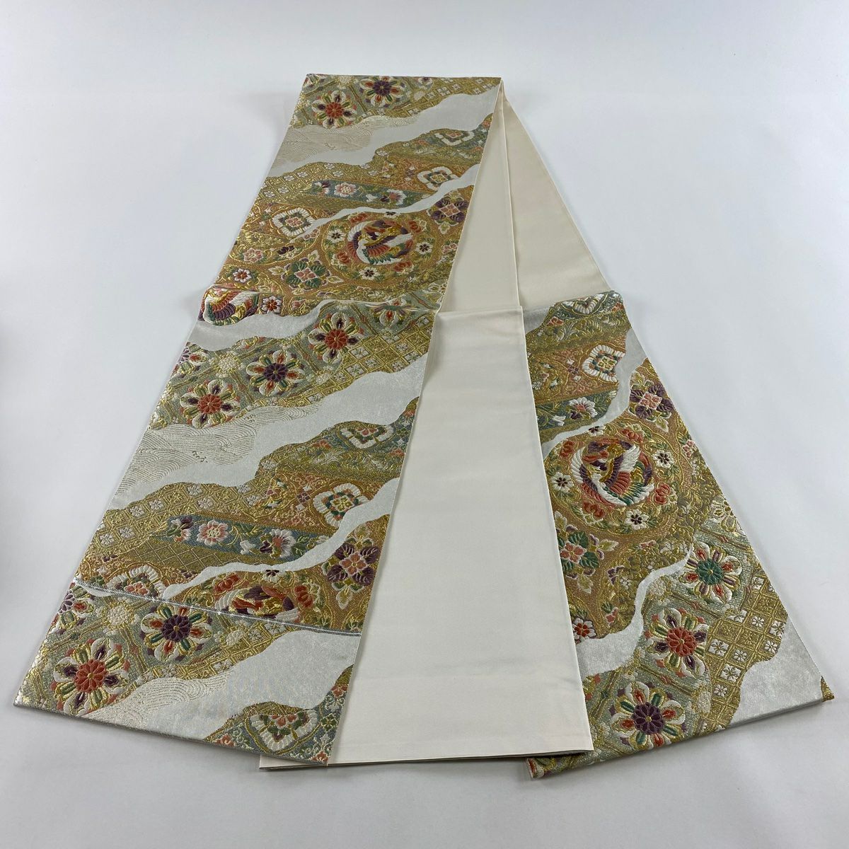【美品】 袋帶 秀品級 關西仕立 鳳凰 華紋 金絲 金金箔 銀 六通 純蠶絲