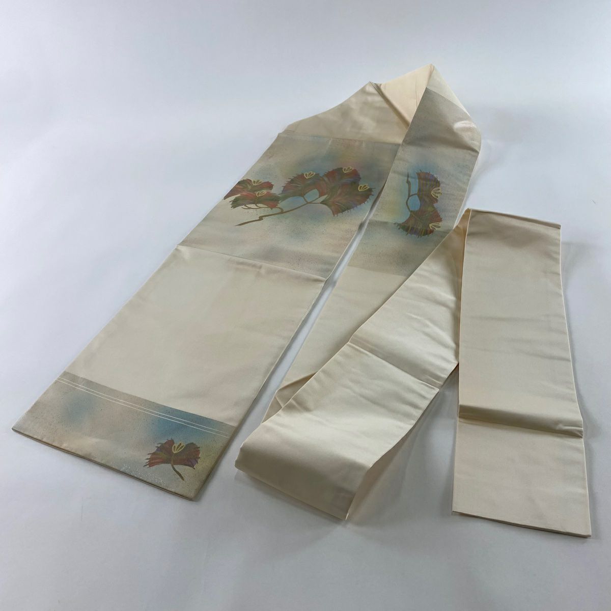 名古屋帶 秀品級 若松樹 螺鈿金金箔 金銀彩 奶油色 純蠶絲