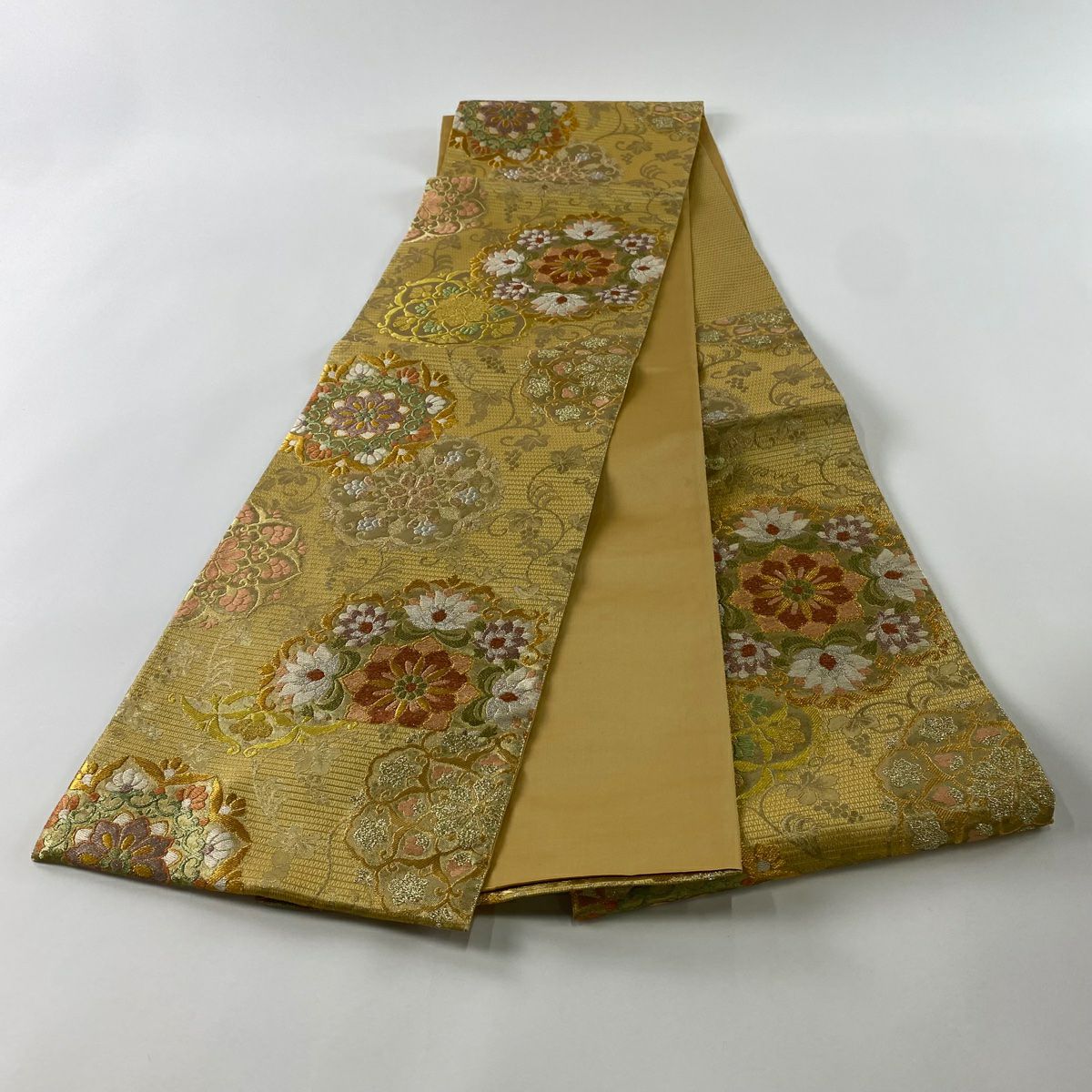 【庫存清倉】 袋帶 美品 名品級 綾金 平成吉祥紋樣 華紋 花唐草紋 金絲 金金箔 金 六通 純蠶絲