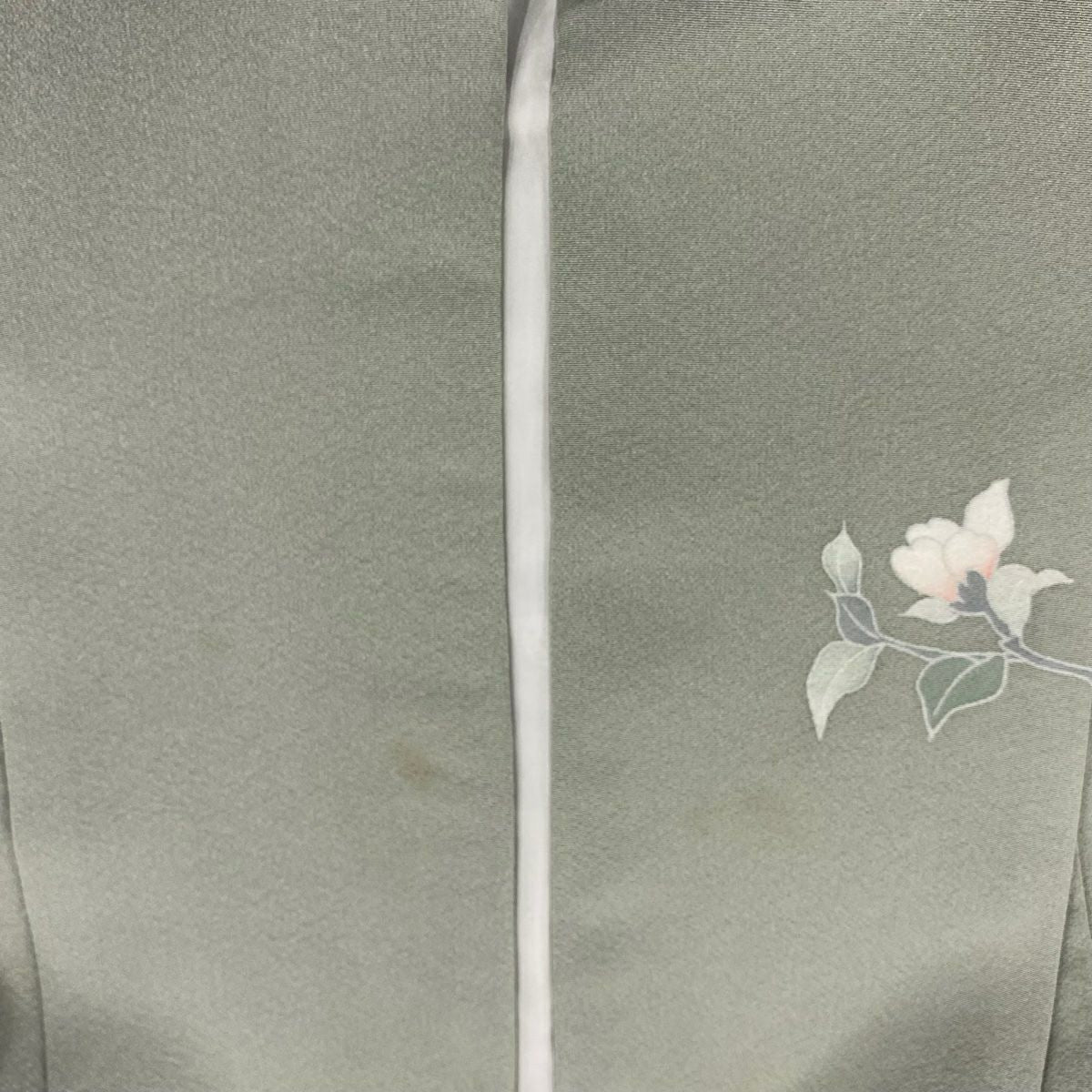 訪問服 身長156.5cm 袖長63.5cm S 雙層 椿葉與果實 漸層 灰綠 純蠶絲 優品級