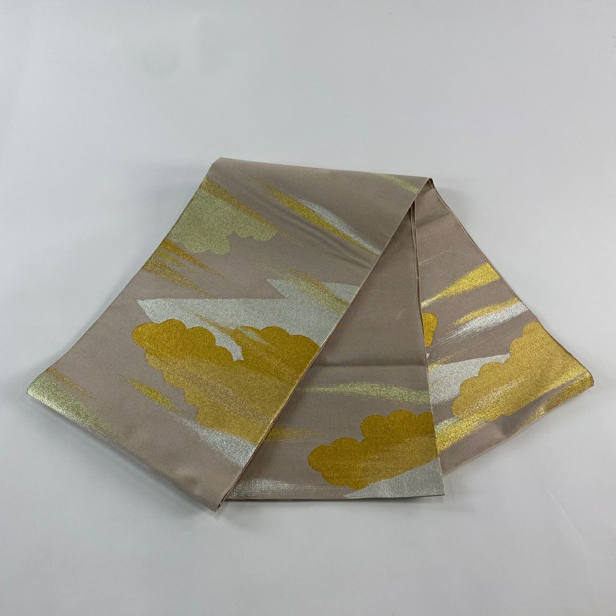 【庫存清倉】 【美品】 袋帶 名品級 雙面 大和 雲紋 霞 金金箔 淺紅色 大鼓圖案 純蠶絲
