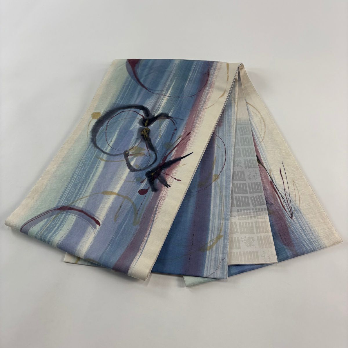 【庫存清倉】 【美品】 袋帶 名品級 幾何圖案 金彩裝飾 水藍色 全通 純蠶絲