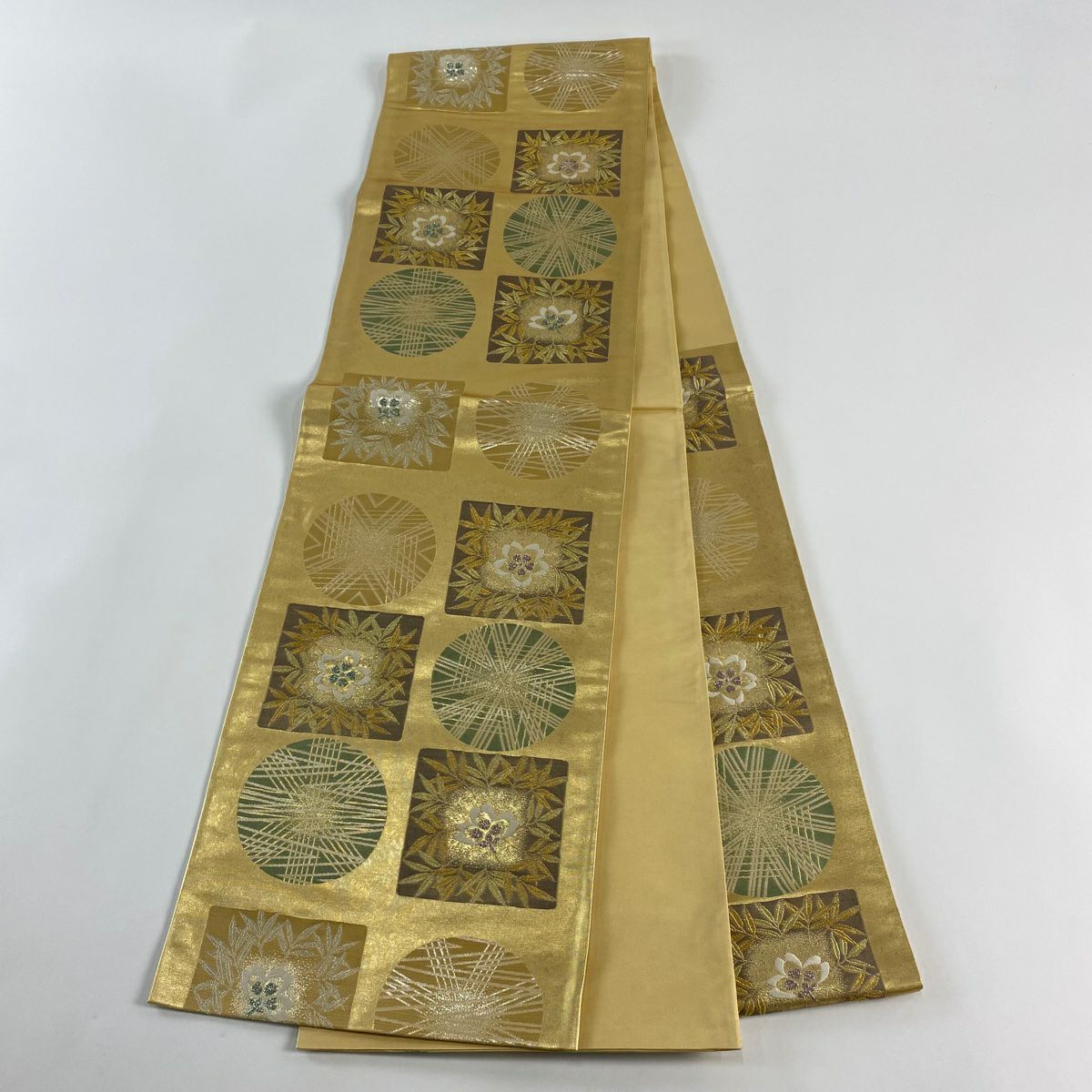 【美品】 袋帶 秀品級 櫻花 笹 金絲 金金箔 金色 六通 純蠶絲