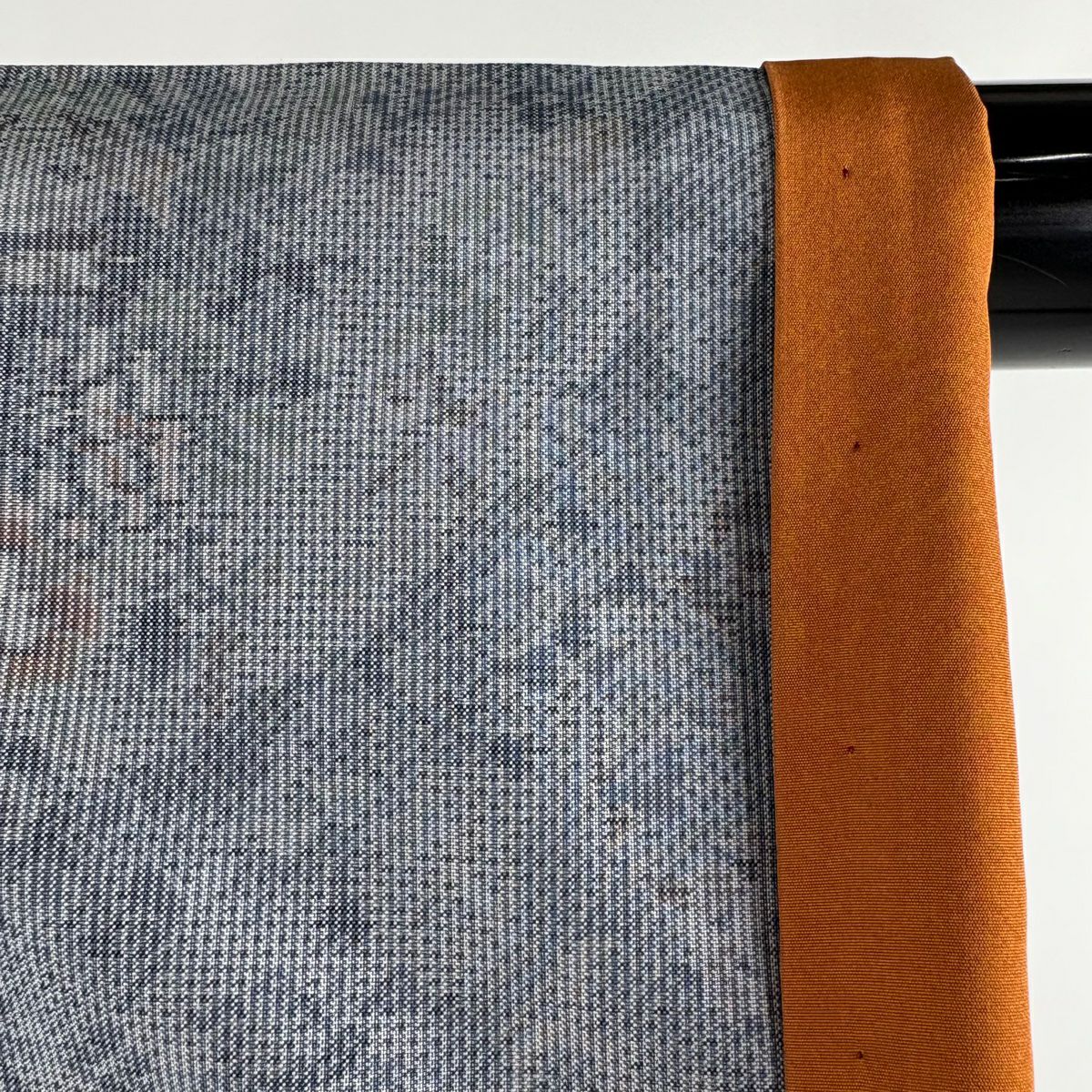 【美品】 大島紬織 身長153.5cm 袖長62.5cm S 雙層 都喜ヱ門 證書附帶 草花紋紋 霞 青灰 純蠶絲 逸品級