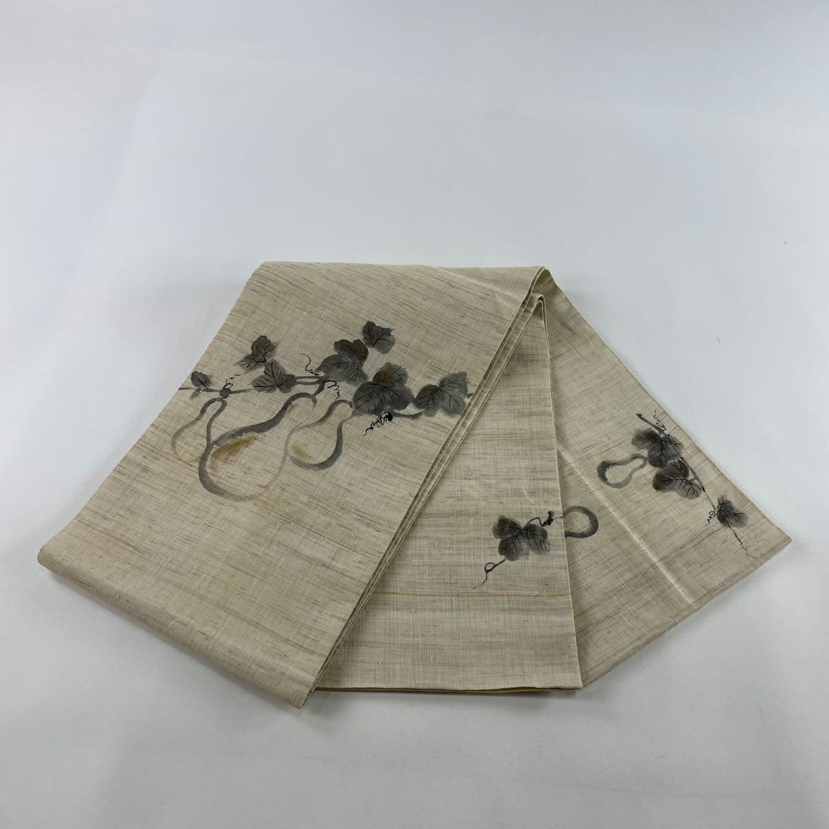 袋帶 秀品級 附落款 紬織織 瓢箪 米色 大鼓圖案 純蠶絲