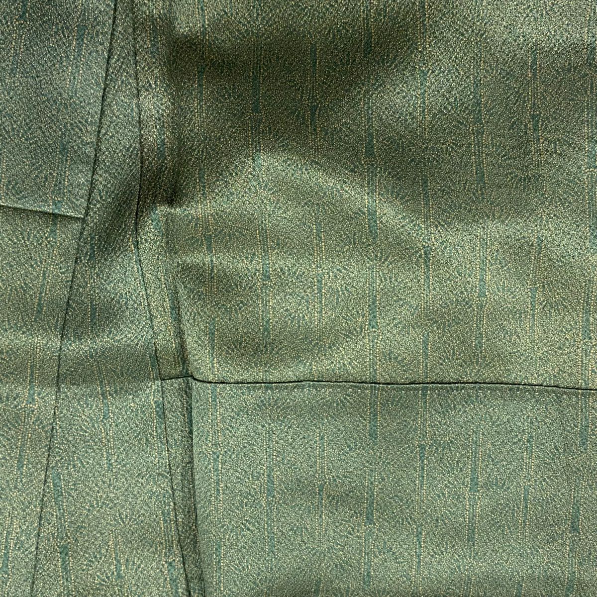 訪問服 身長152.5cm 袖長62cm S 雙層 笹 竹子 金銀彩 灰綠 純蠶絲 秀品級