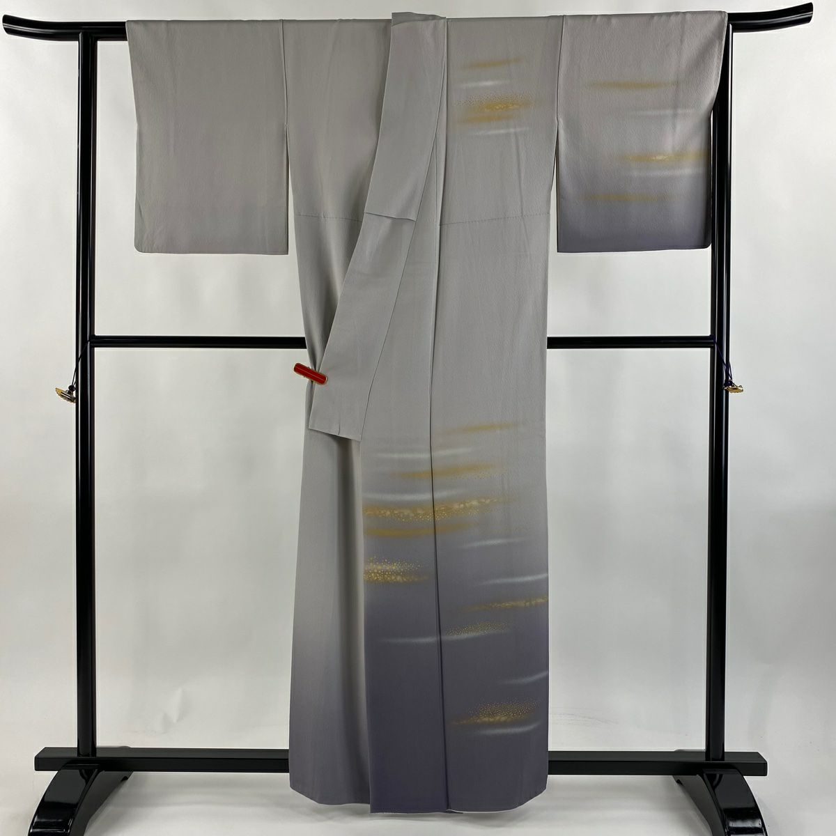 付下 身長159cm 袖長64cm M 雙層 人間國寶 福田喜重 落款あり 霞 金銀彩 漸層 灰紫 純蠶絲 逸品級 一つ紋