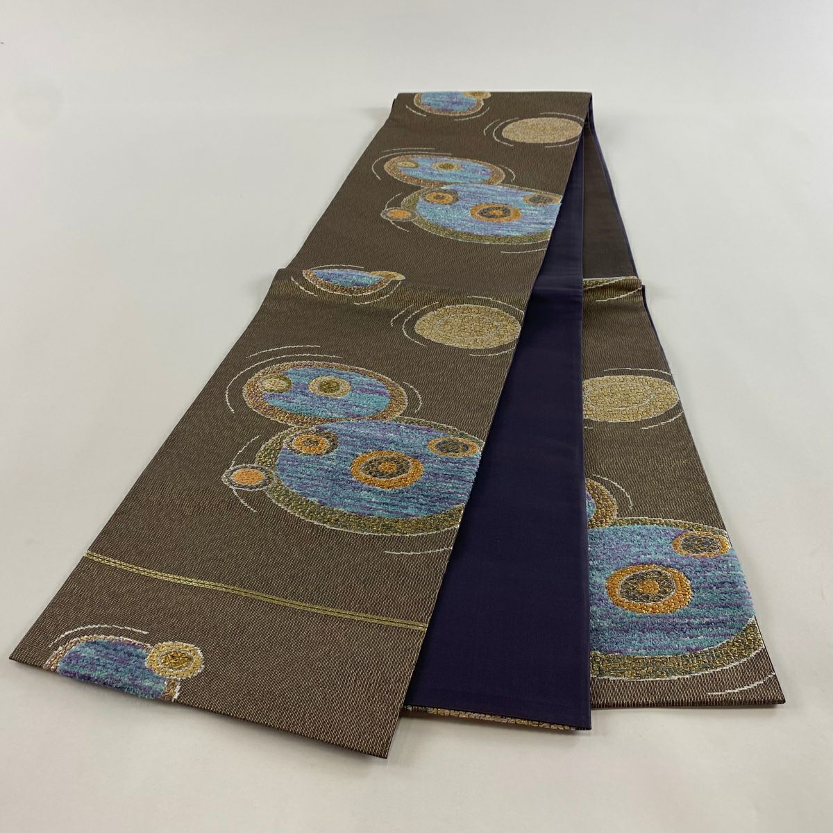 【庫存清倉】 【美品】 袋帶 名品級 證書齊全 幾何學 金絲 金金箔 金茶 六通 純蠶絲