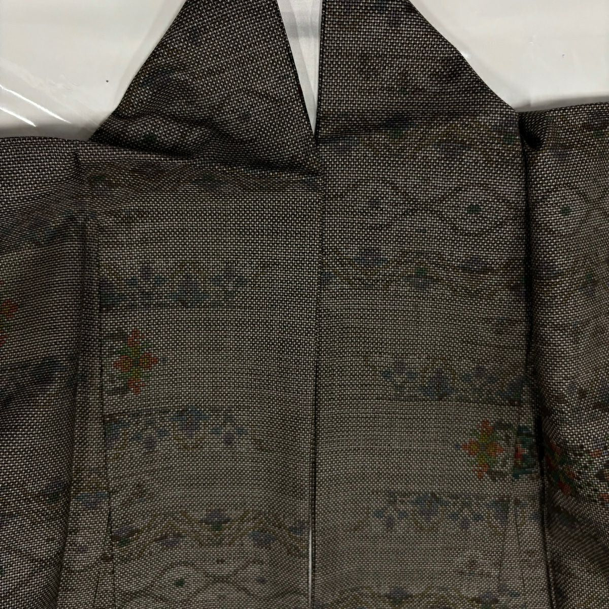 【美品】 紬織 身長160.5cm 袖長63.5cm S 雙層 花菱 草花紋紋 黑灰 純蠶絲 秀品級