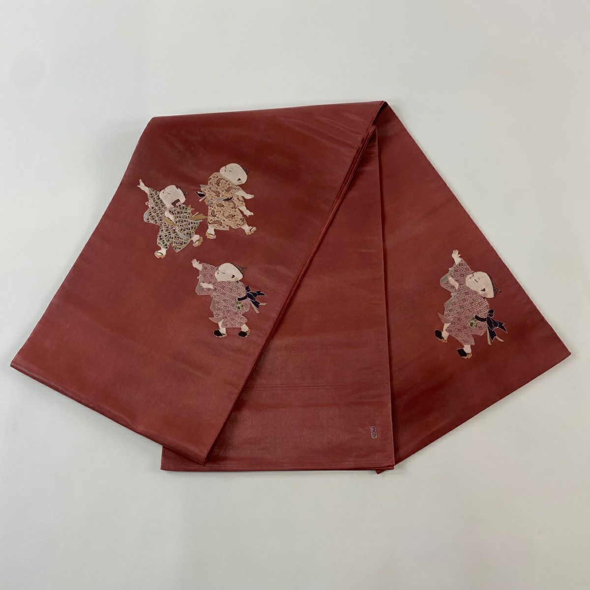 【美品】 袋帶 逸品級 由水十久監修 落款あり 插頭參見 関西裁縫 童 金金箔 紅紫 大鼓圖案 純蠶絲