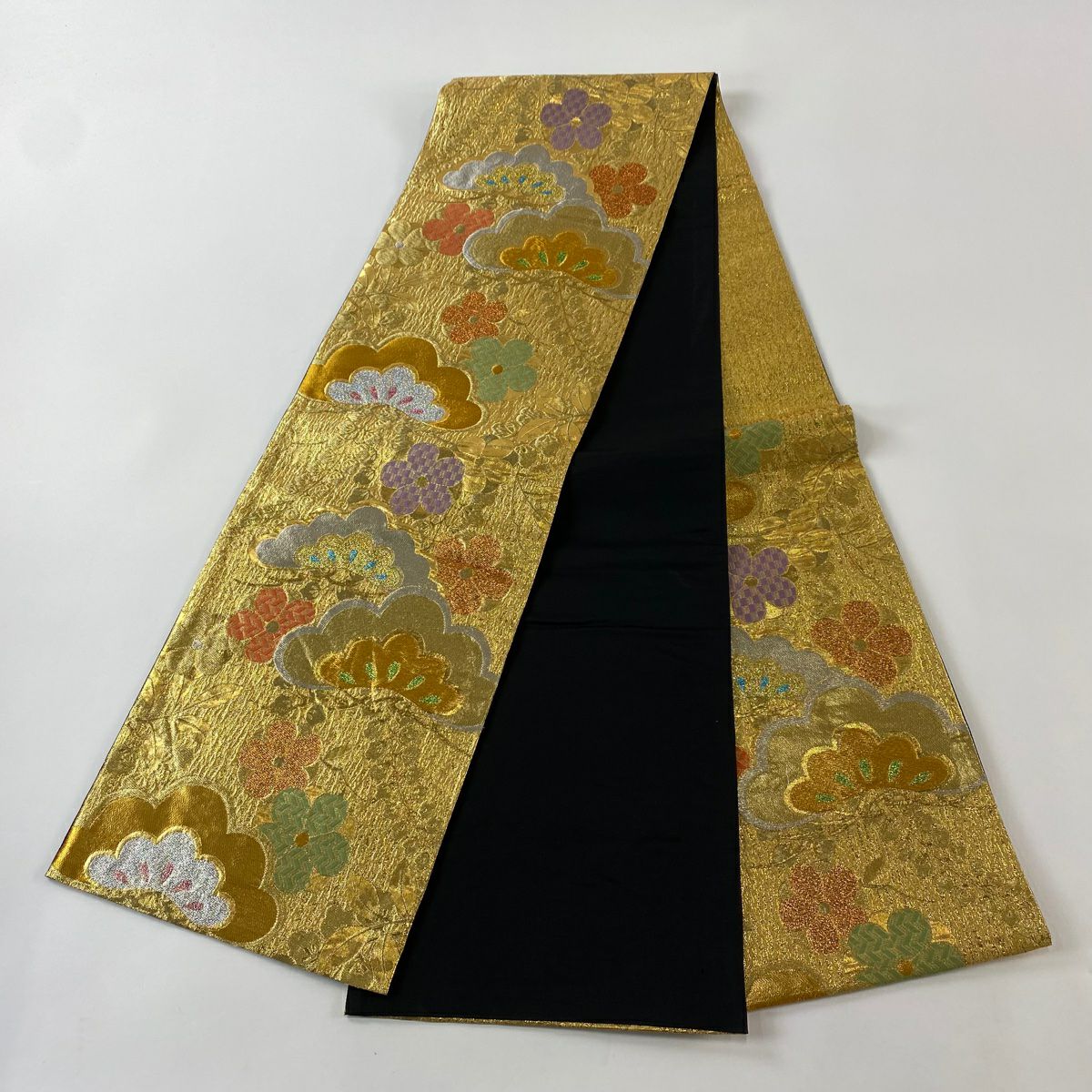 袋帶 秀品級 笠松樹 梅花 金銀彩 金金箔 金 六通 純蠶絲