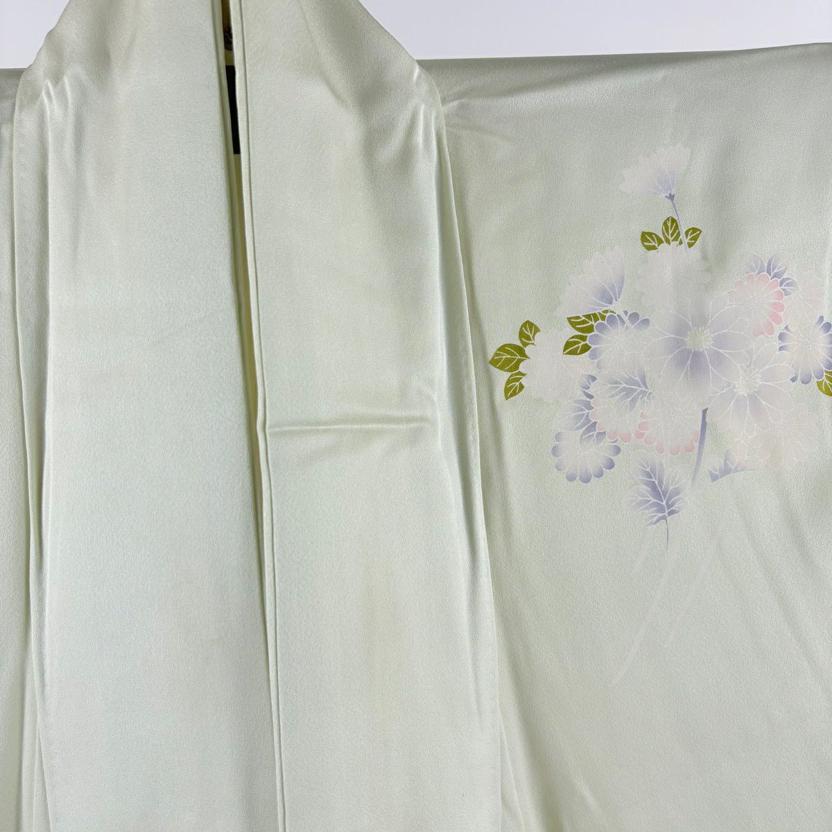 付下 身長164.5cm 袖長66cm M 雙層 菊花 花 櫻花 漸層 薄綠 純蠶絲 優品級