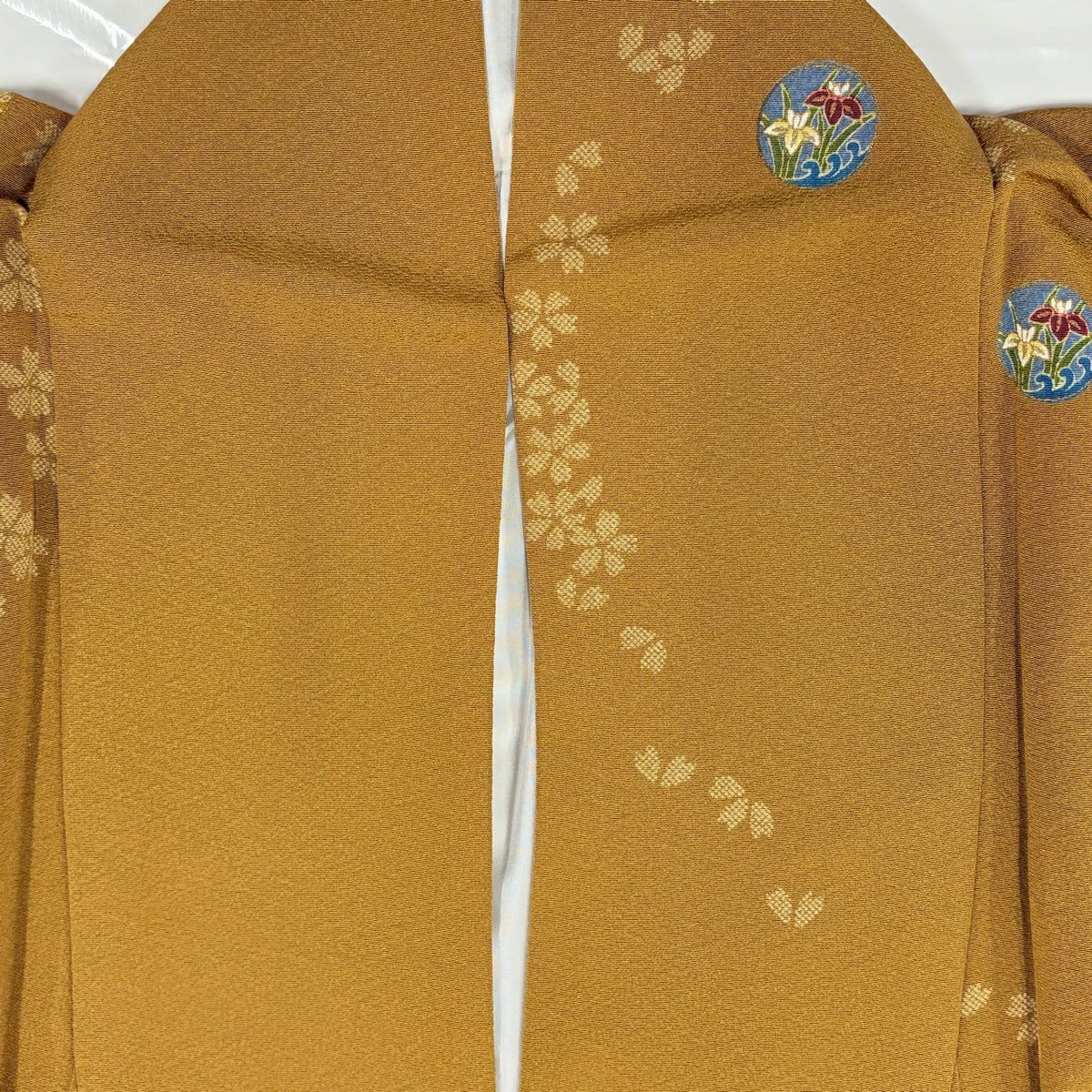 【美品】 小紋 身長156cm 袖長64cm M 雙層 圓文 櫻花 金銀彩 山吹茶 純蠶絲 秀品級