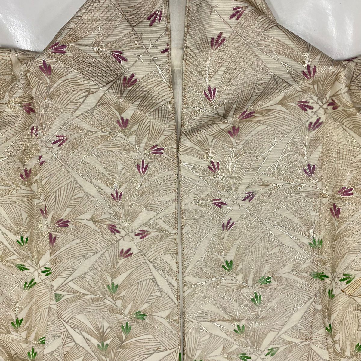 【庫存清倉】訪問服 身長153cm 袖長66cm M 雙層 充棉仕立 落款 松樹 幾何學 金銀彩 染分 淡奶油色 純蠶絲 名品級