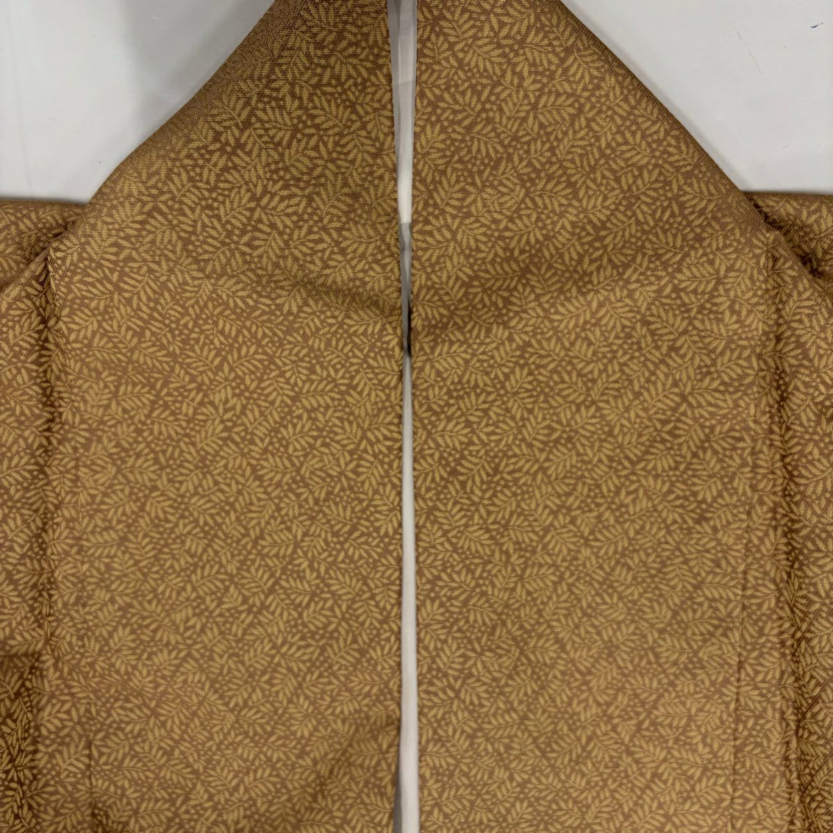 【美品】 小紋 身長162.5cm 袖長64cm M 雙層 菱 草花紋 山吹茶 純蠶絲 名品級