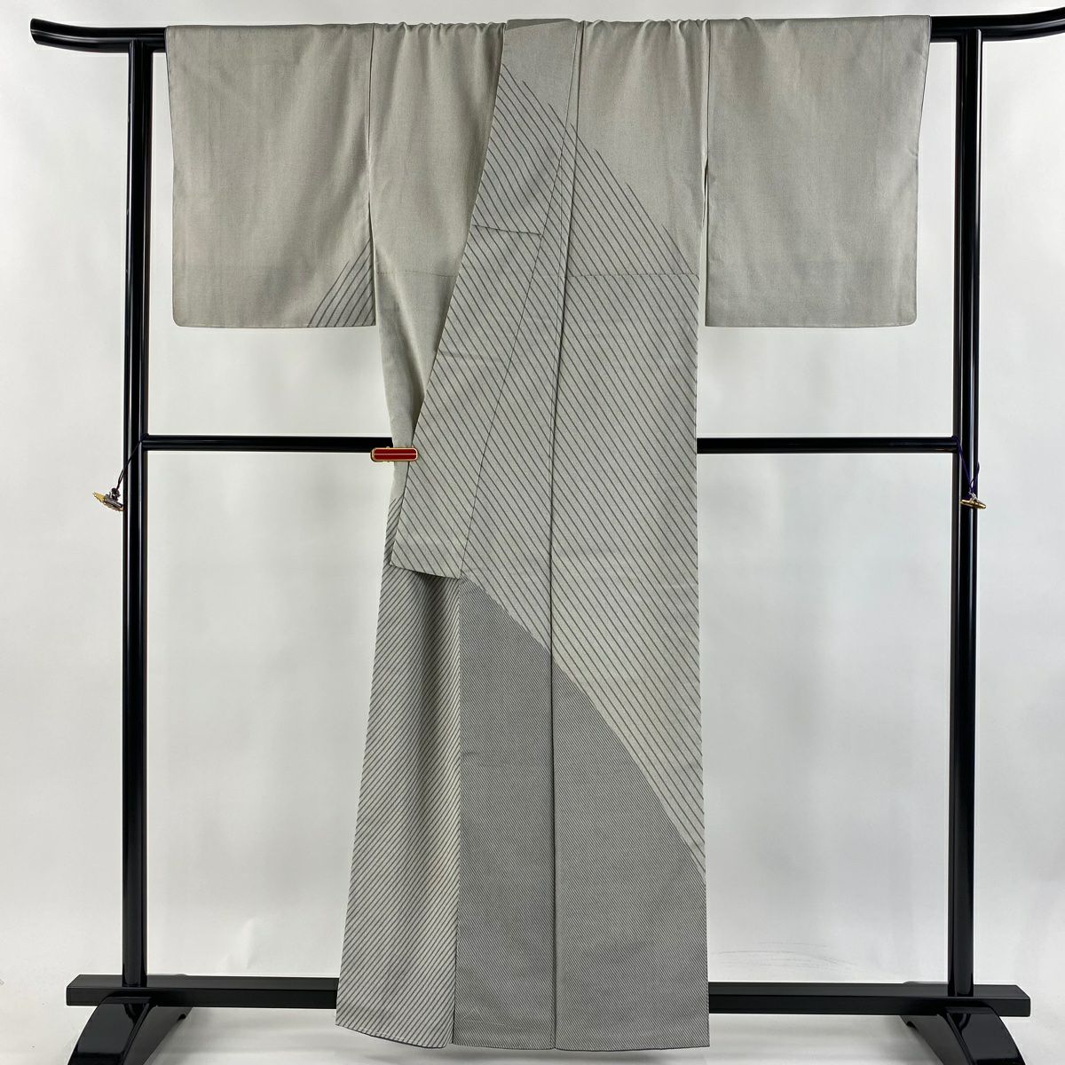訪問服 身長160.5cm 袖長64.5cm M 雙層 雪中的絹 來自山田織的面料 有落款 有證書 斜條紋 灰色 純蠶絲 逸品級