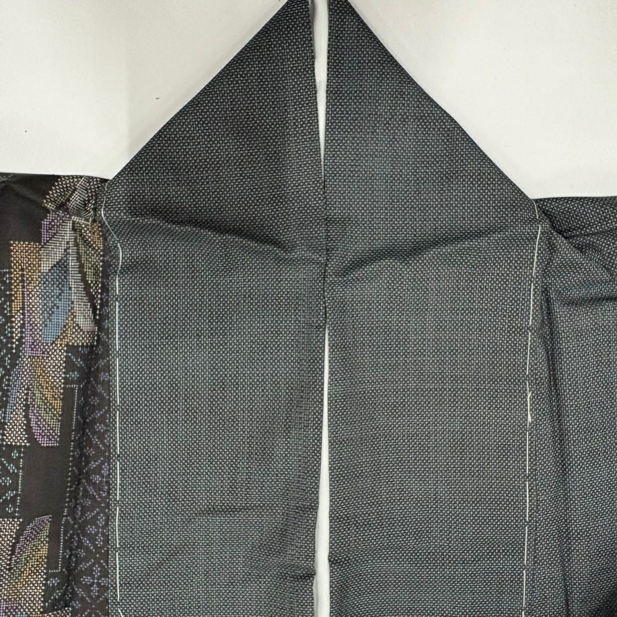 【美品】 紬織 身長158cm 袖長63cm S 雙層 短冊 葉花紋 黑灰 純蠶絲 秀品級