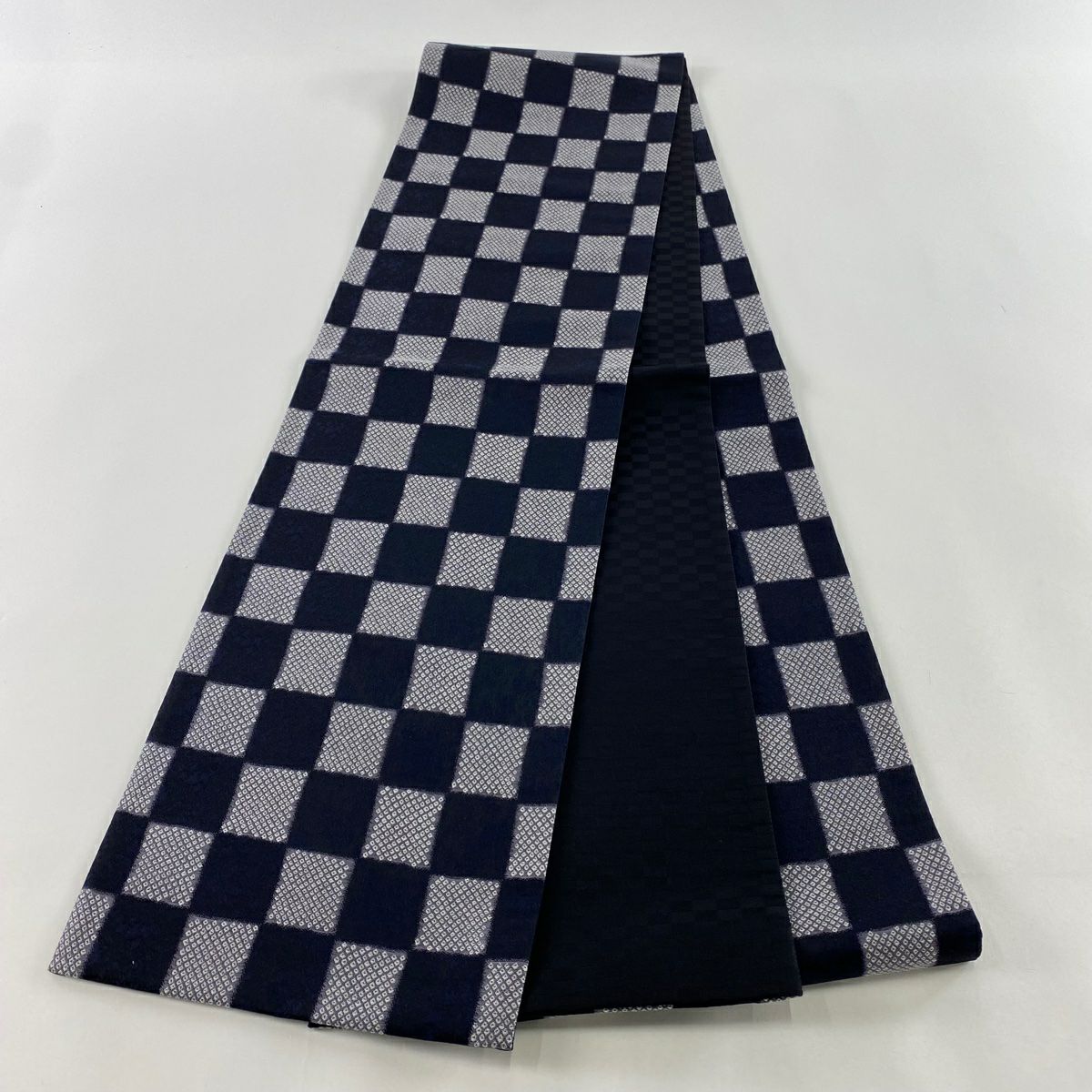 【庫存清倉】 【美品】 袋帶 名品級 市松樹 疋田 青紫 全通 純蠶絲