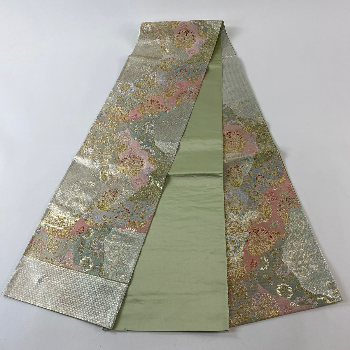 【清倉特賣】 【美品】 袋帶 名品級 證書齊全 道長取 龜甲 金銀線 金金箔 銀色 六通 純蠶絲