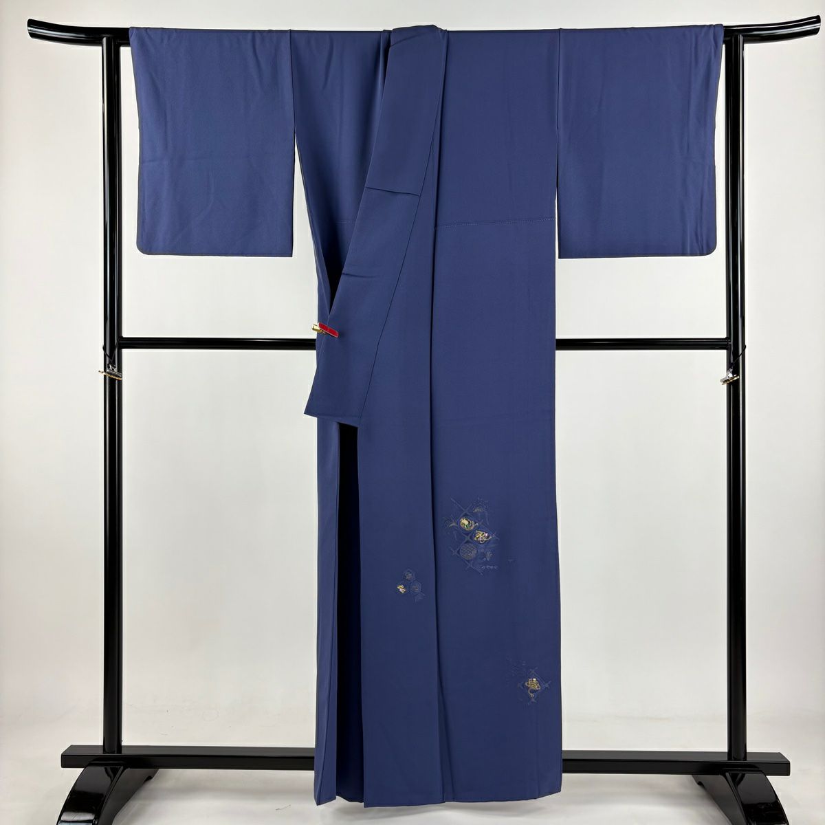 付下 身長158.5cm 袖長65.5cm M 雙層 甲斐泰造 落款あり 菱天井 寶盡くし 螺鈿 刺繡 青紫 純蠶絲 逸品級