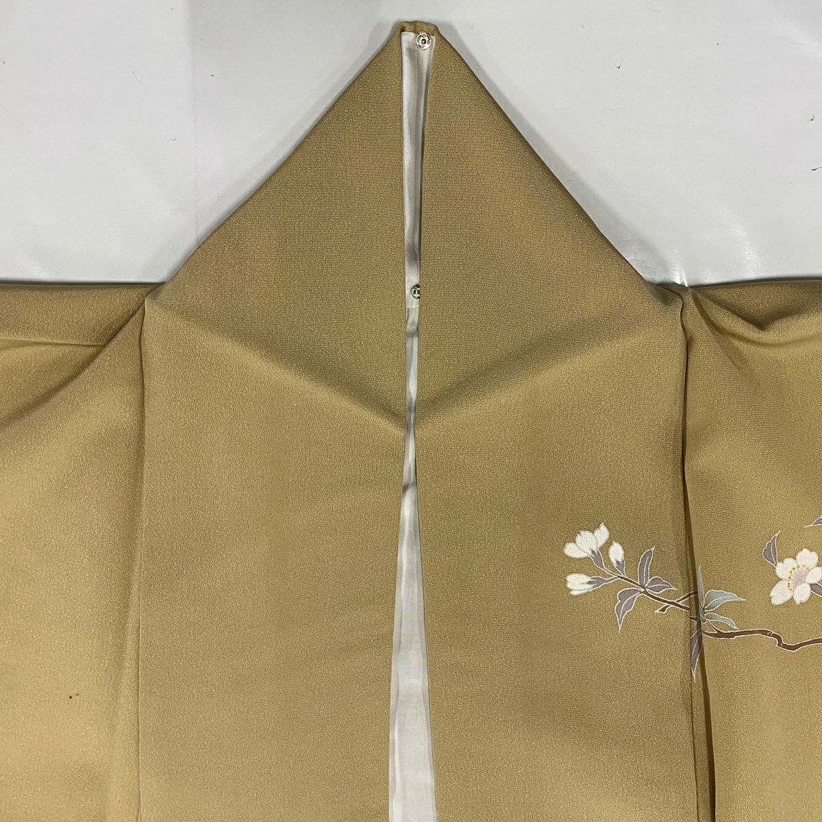 訪問服 身長156cm 袖長64cm M 雙層 落款あり 建物 櫻花 淺茶 純蠶絲 秀品級